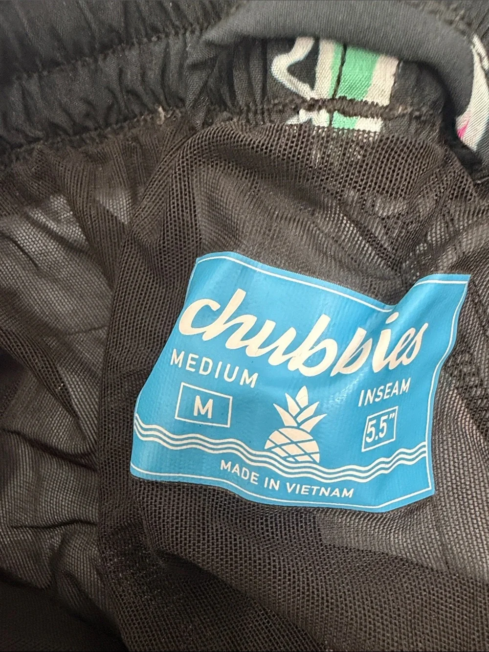 Chubbies Men’s black palm tree print swim shorts size medium.5.5” inseam